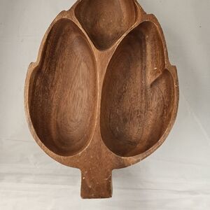 Hand-Carved Wooden Divided Serving Bowl - Brown Made In Philippines